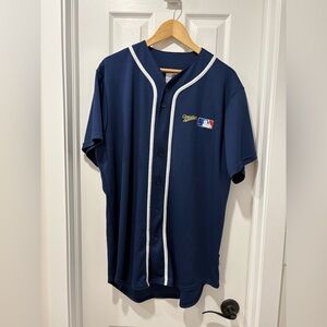MLB Mille Time Navy Button-Up Baseball Jersey size large